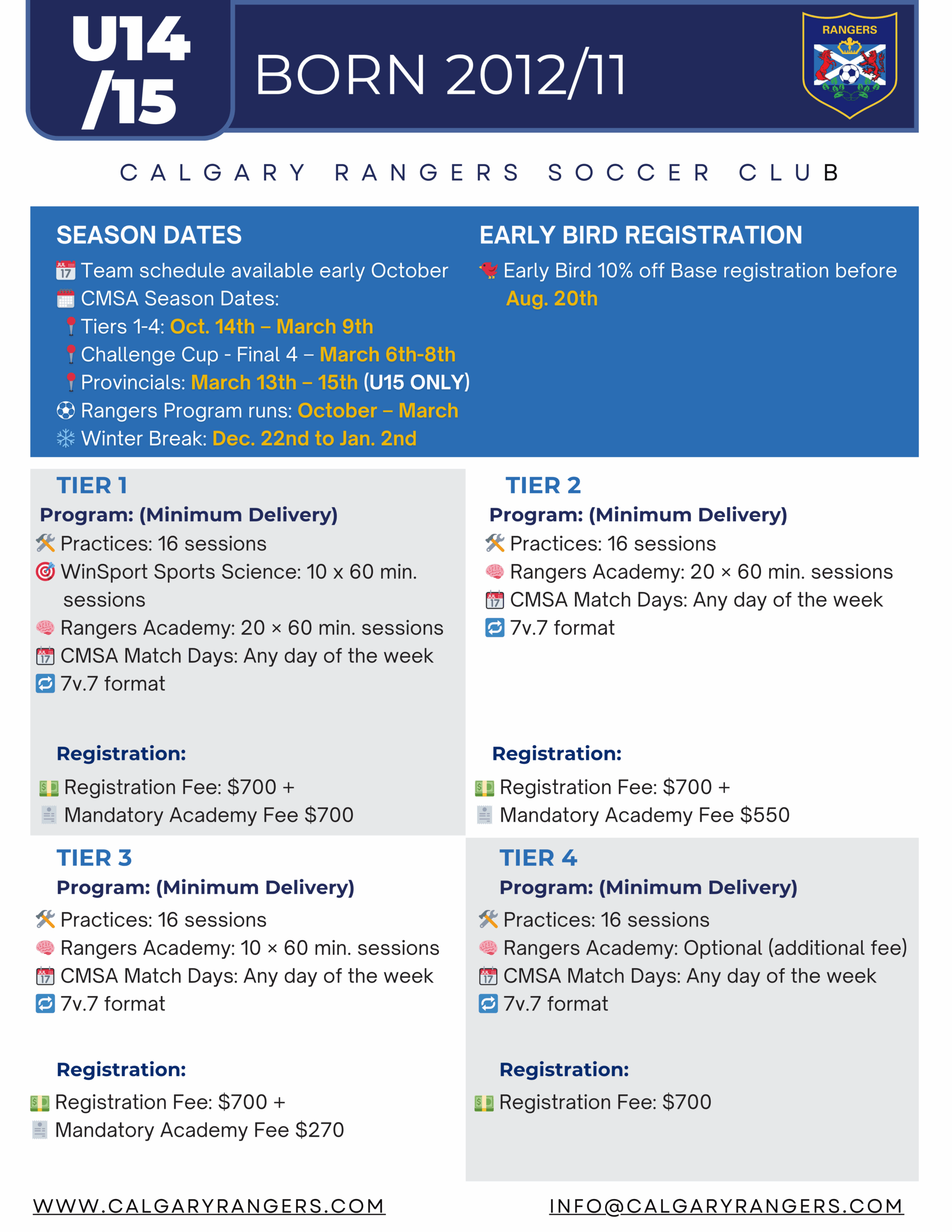 U14/15 Calgary Soccer Registration