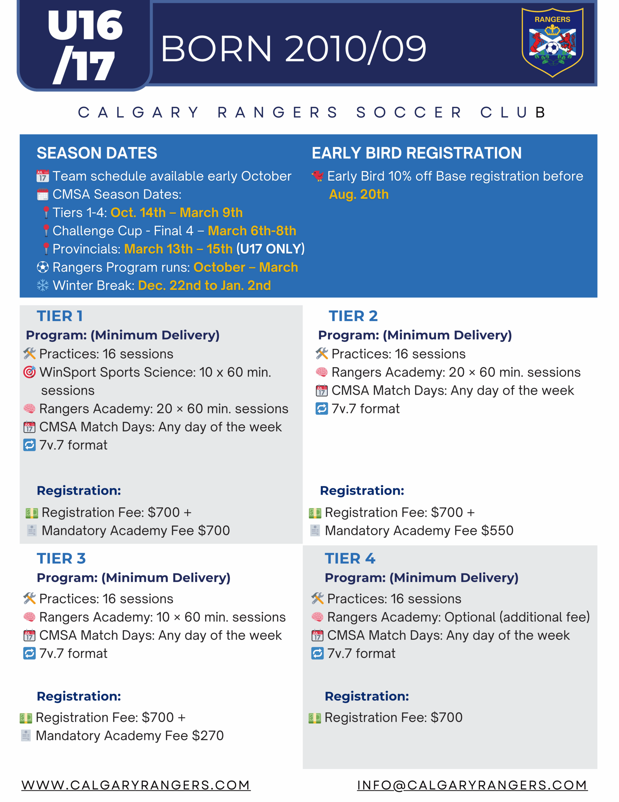 U16/17 Calgary Soccer Registration