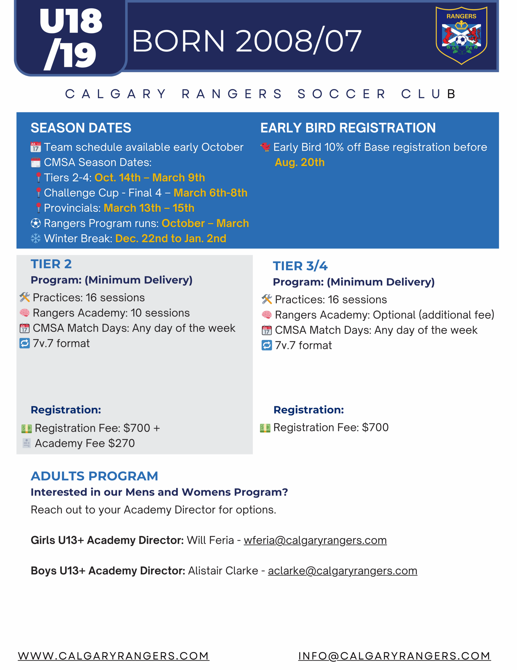 U18/19 Calgary Soccer Registration