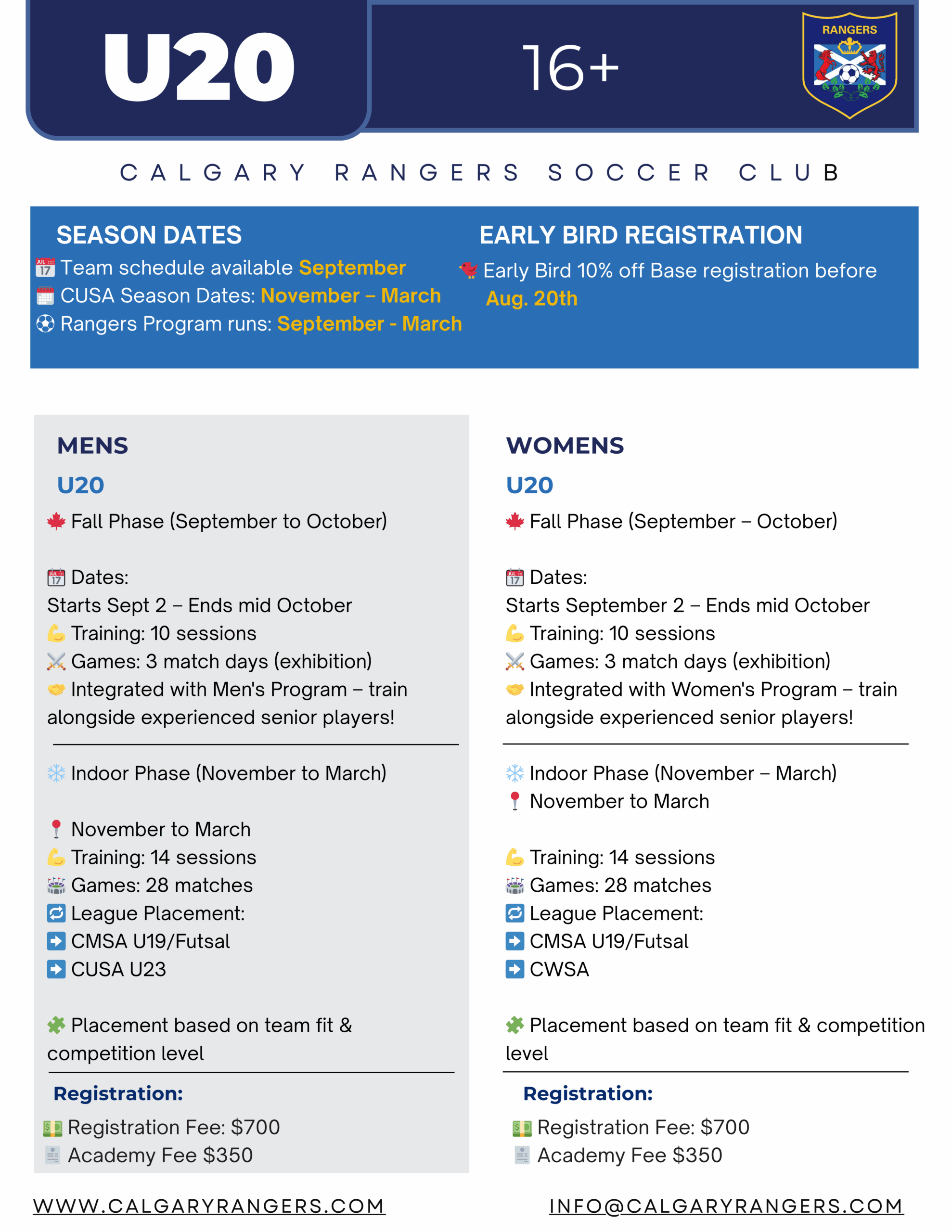U20 Calgary Soccer Registration