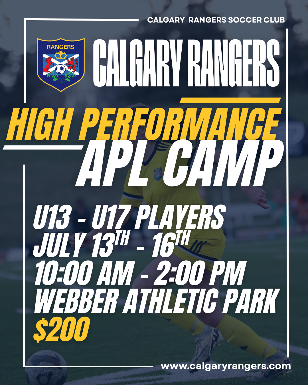 U13 to U17 players training at Calgary Rangers High Performance APL Camp in Calgary