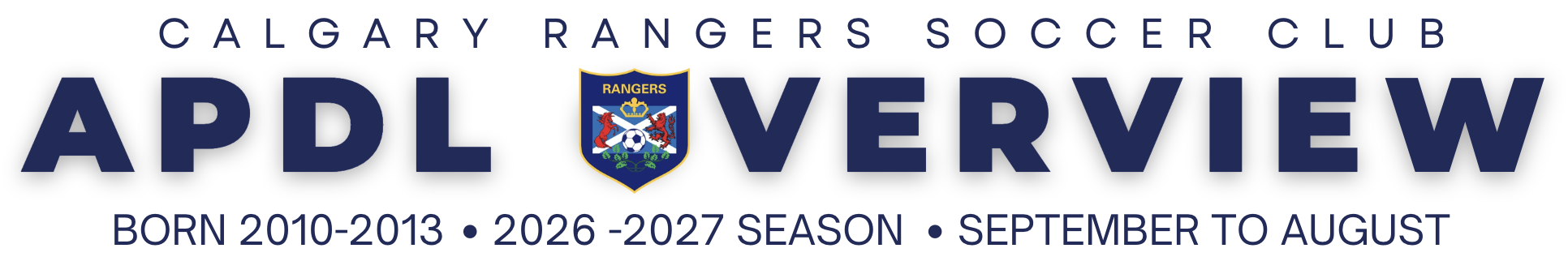 Calgary Rangers Alberta Player Development League (APDL) banner promoting the U14 to U17 high-performance soccer program in Calgary.